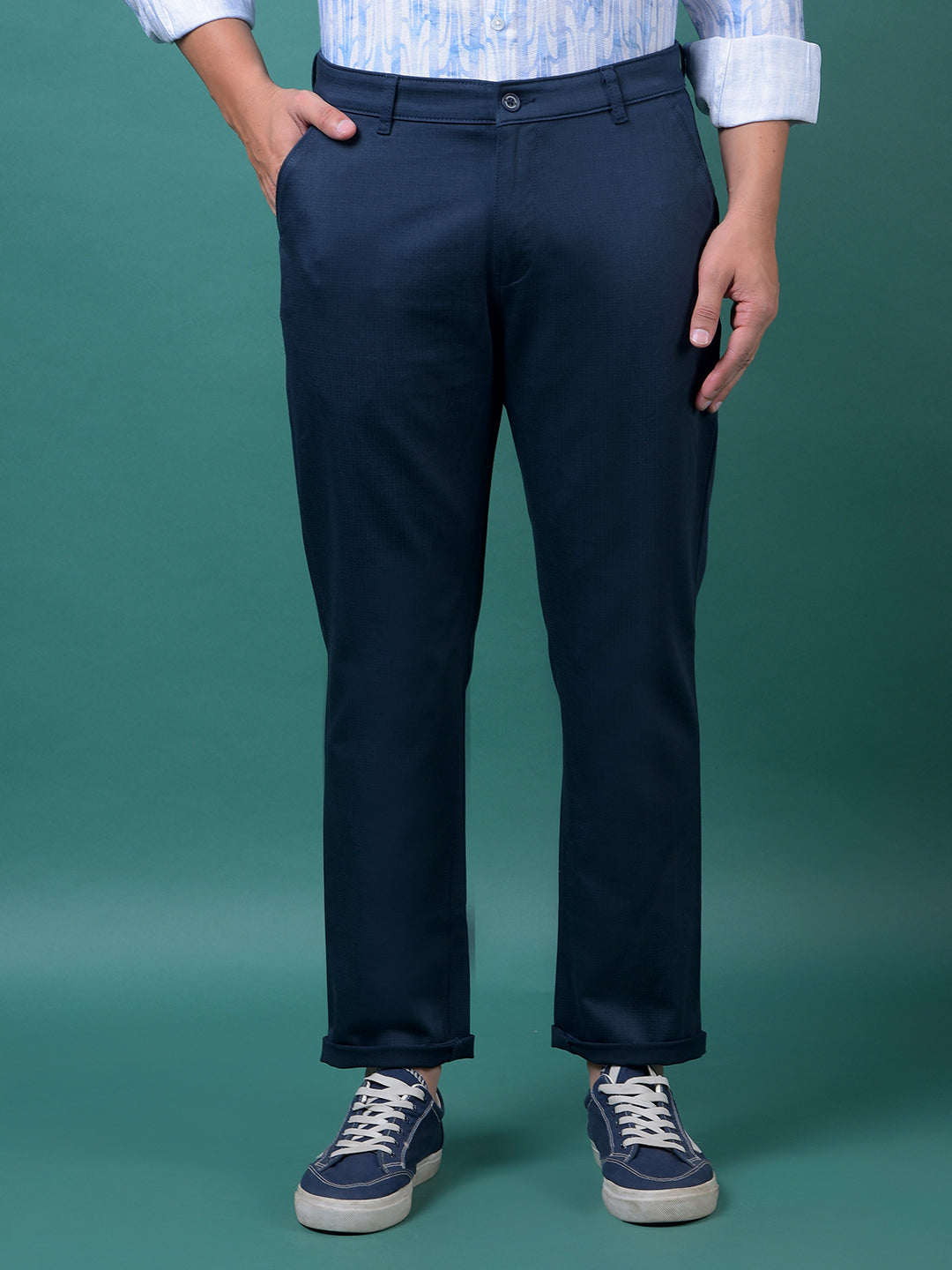 Navy Blue Printed Trousers