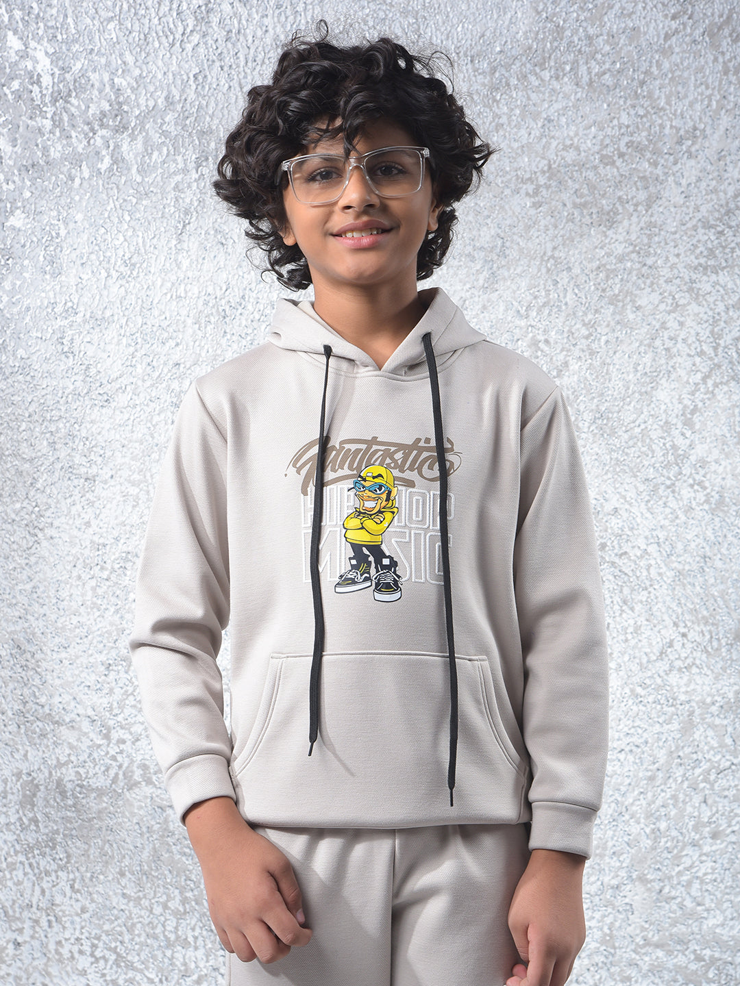 Beige Graphic Print Hooded Neck Sweatshirt