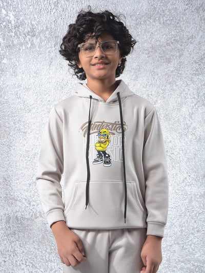 Beige Graphic Print Hooded Neck Sweatshirt