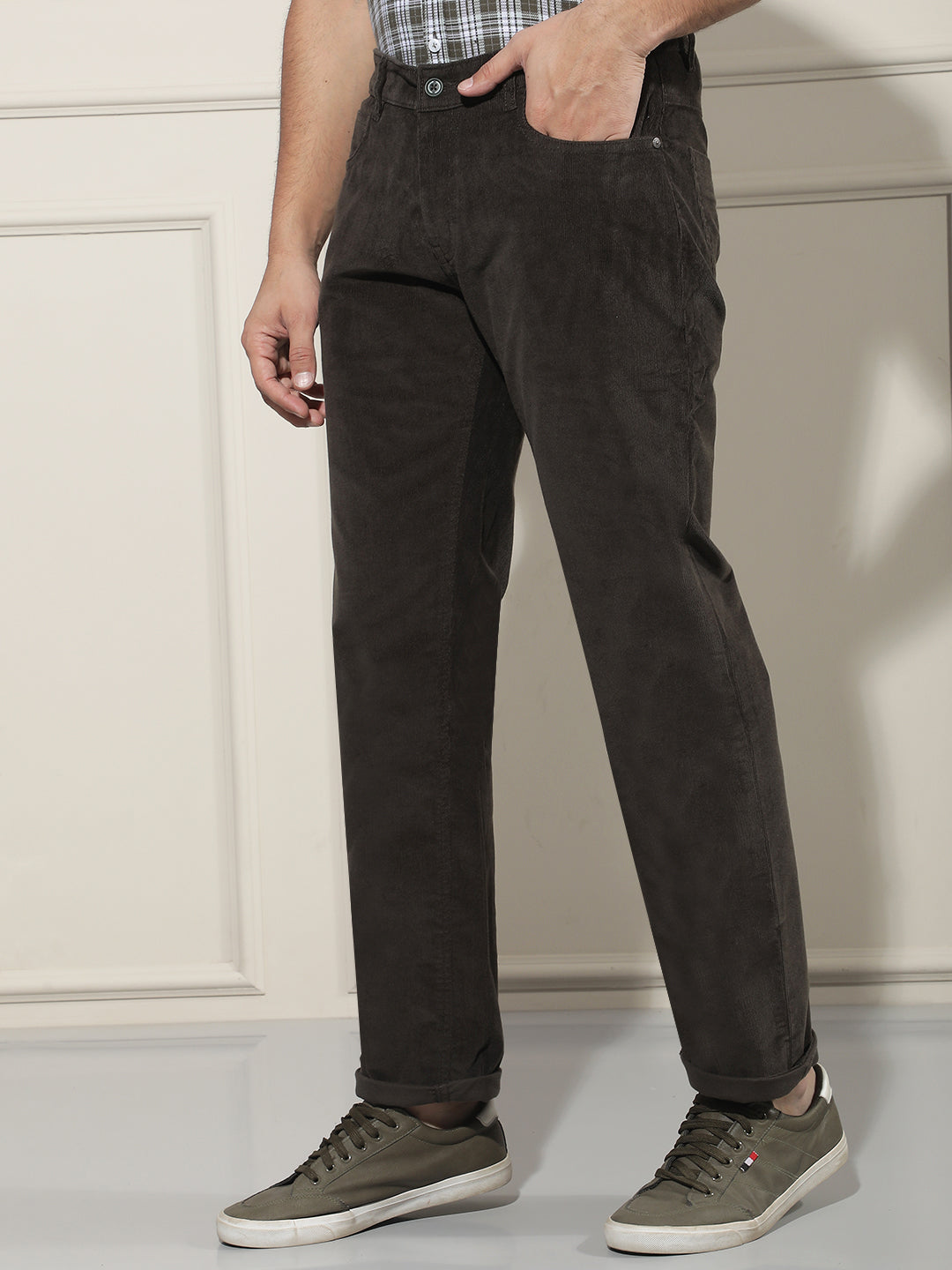 Structured Forest Olive Corduroy Trousers