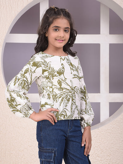 Olive Printed 100% Cotton Top