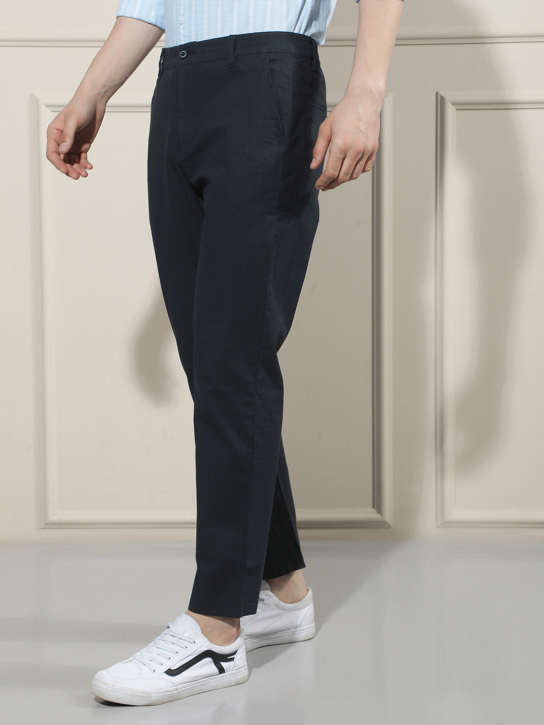 Navy Blue Vertical Stripes Trousers