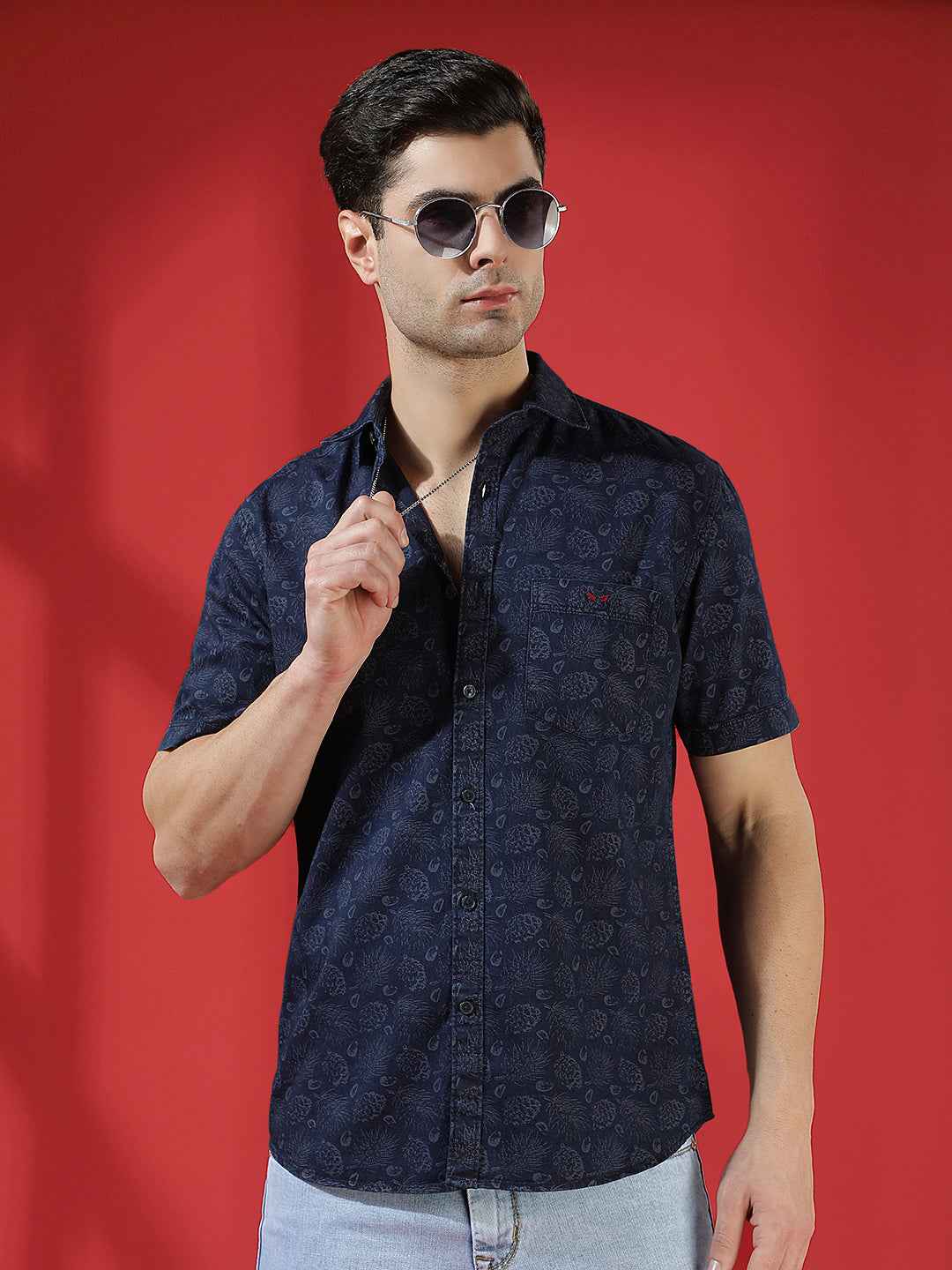 100% Cotton Navy Blue Floral Print Shirt