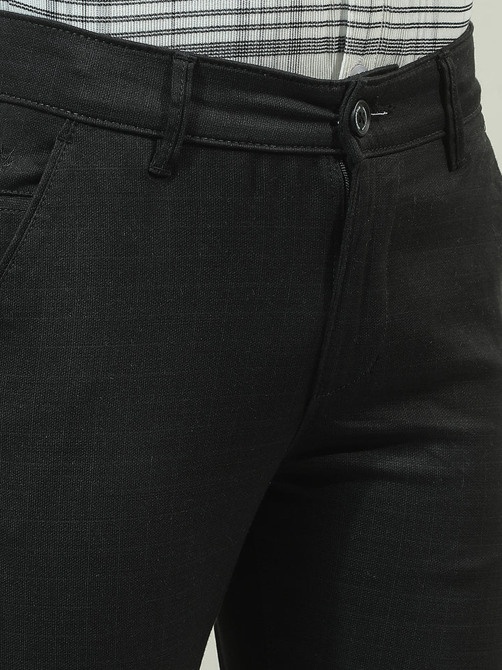 Black Cotton Checked Stretchable Trousers
