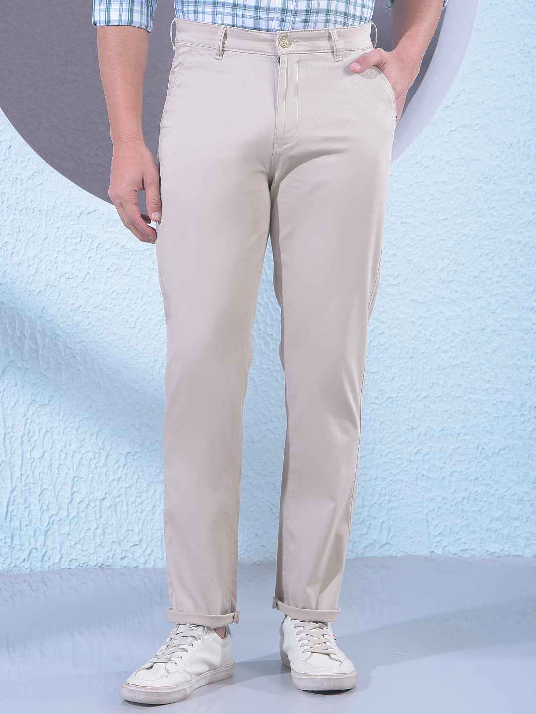 Beige Dobby Trousers