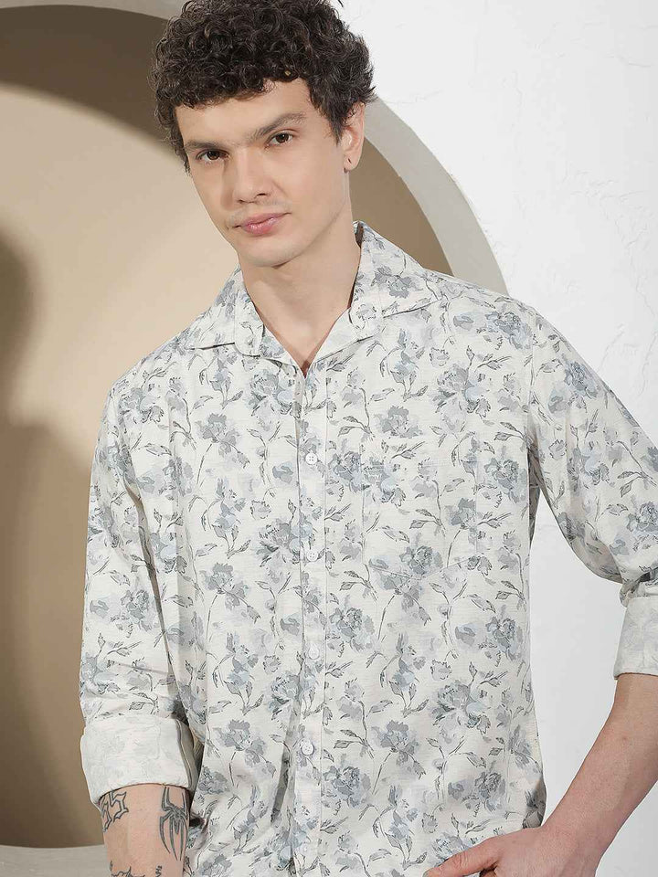 Multi-Color Floral Print Linen Shirt