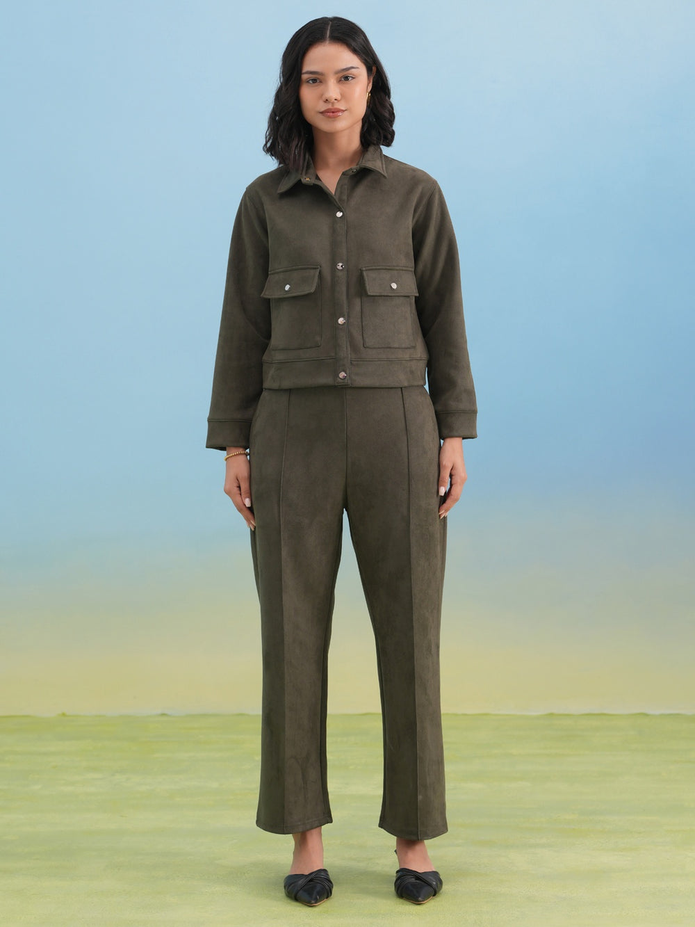 Olive Straight Winter Trousers