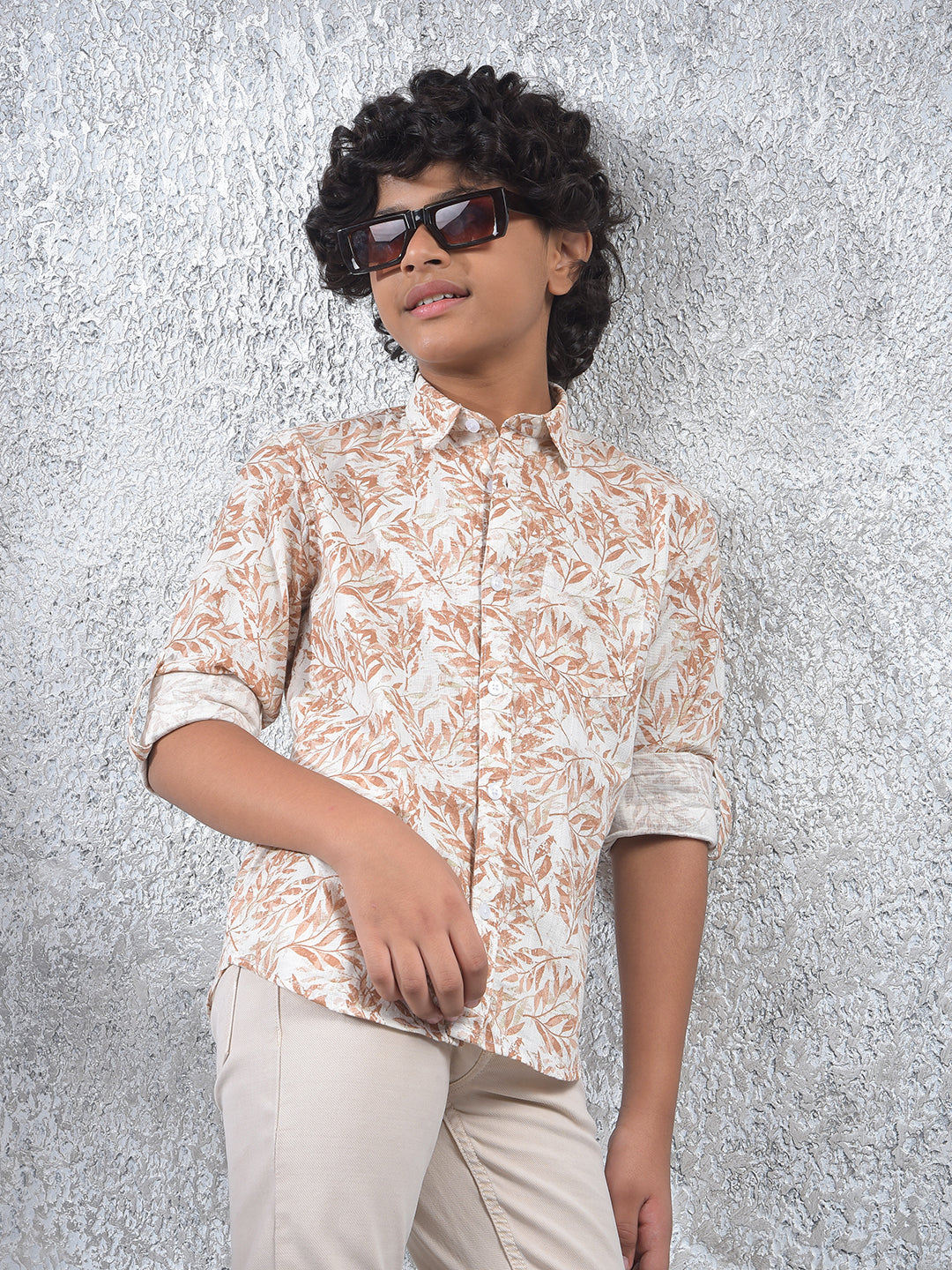 Brown Floral Print 100% Cotton Kurta