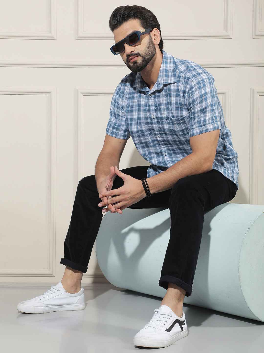 Blue Checked 100% Cotton Shirt