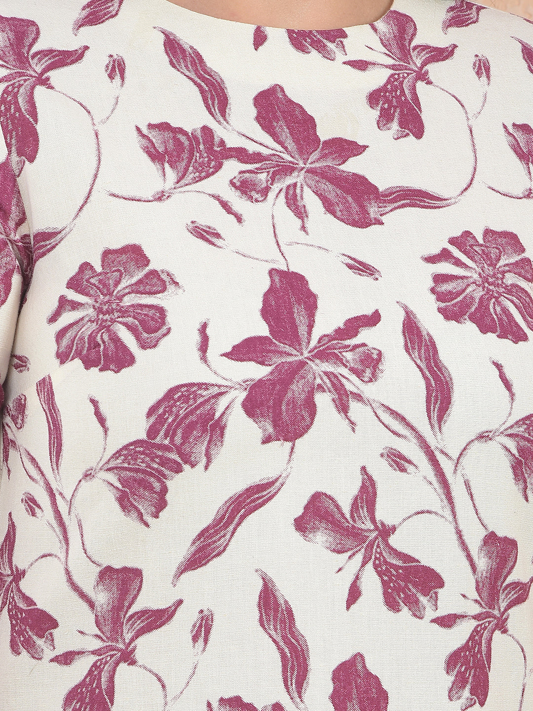 Maroon Floral Print Linen Top