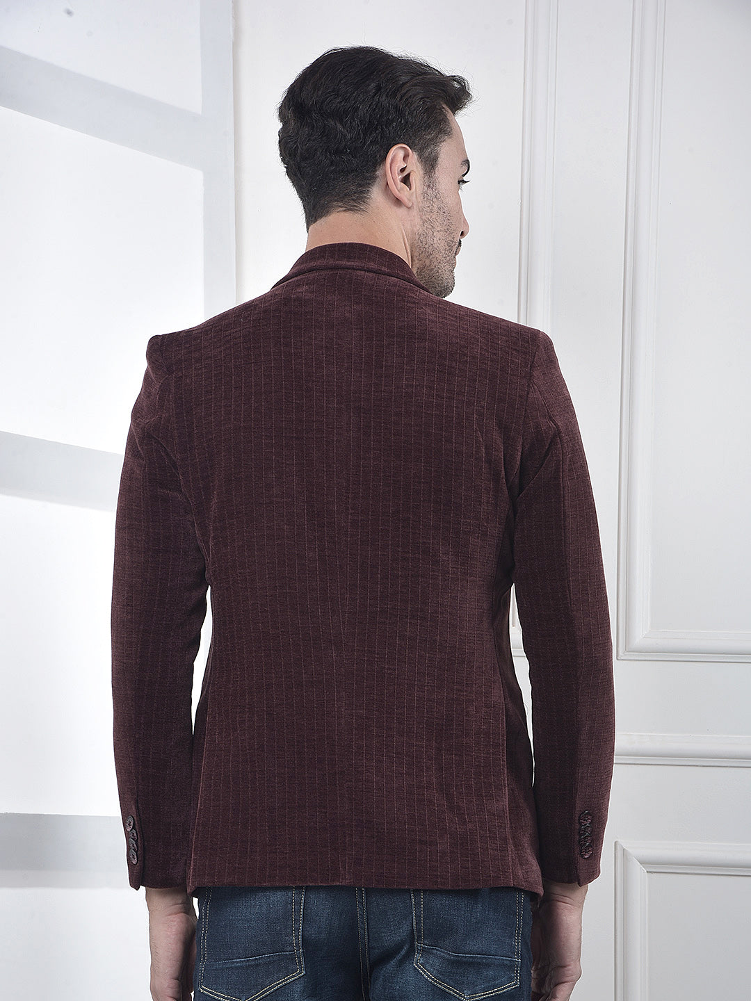 Wine Corduroy Single-Breasted Blazer