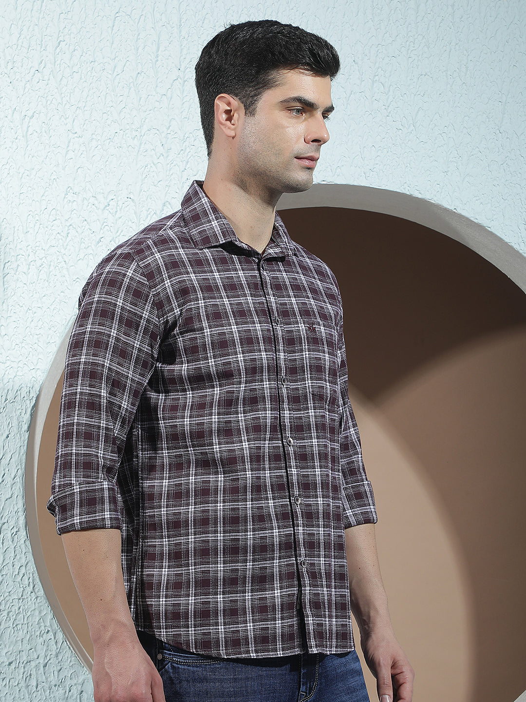 Wine 100% Cotton Checked Shirt