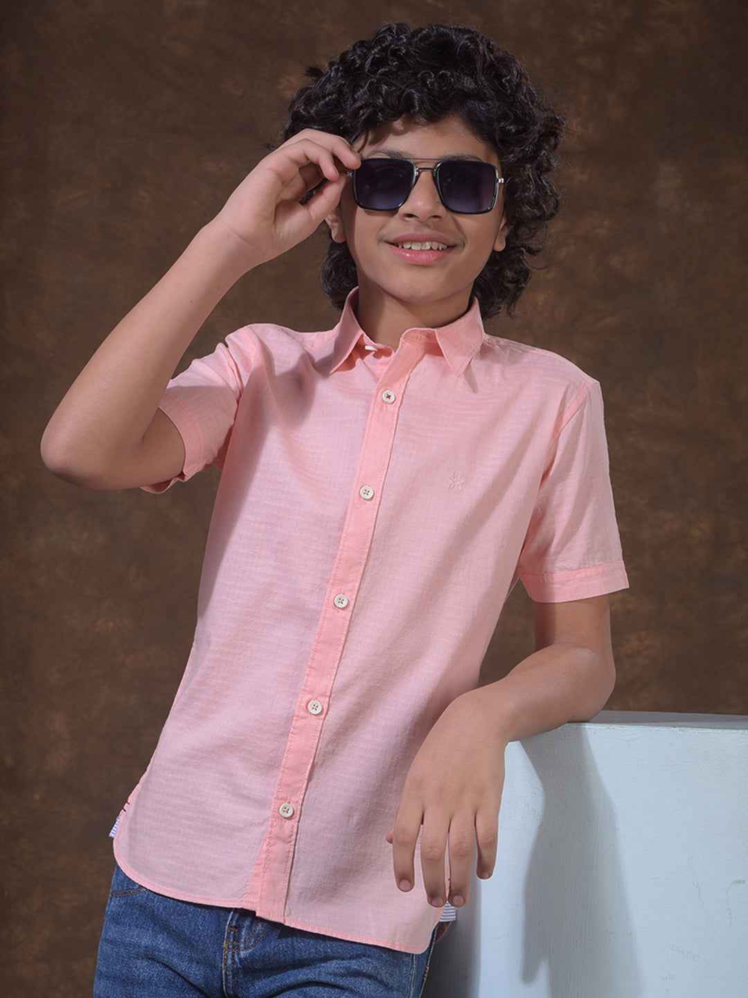 Peach Textured Casual Shirt