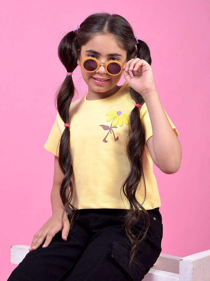 Yellow Graphic Print Cropped T-Shirt