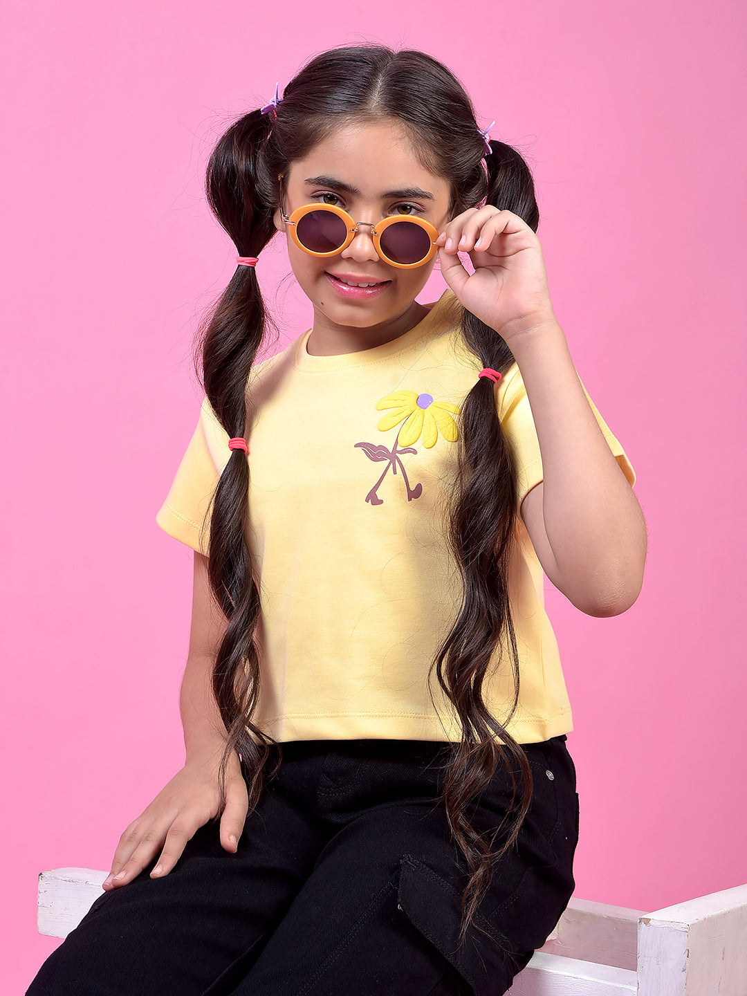 Yellow Graphic Print Cropped T-Shirt