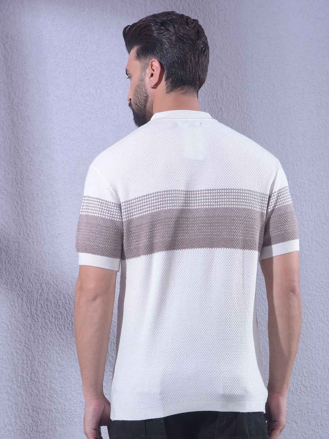 Off White Horizontal Stripes Knitted T-Shirt