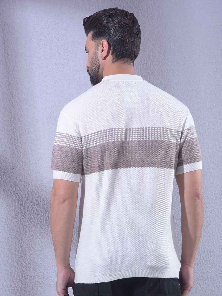 Off White Horizontal Stripes Knitted T-Shirt