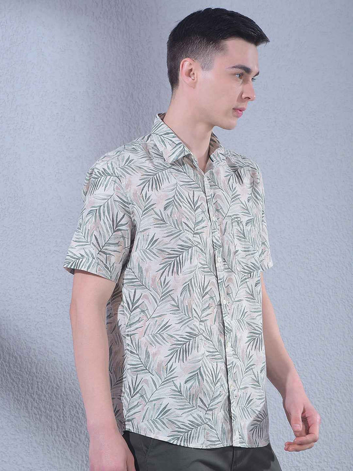 Green Linen Floral Print Shirt