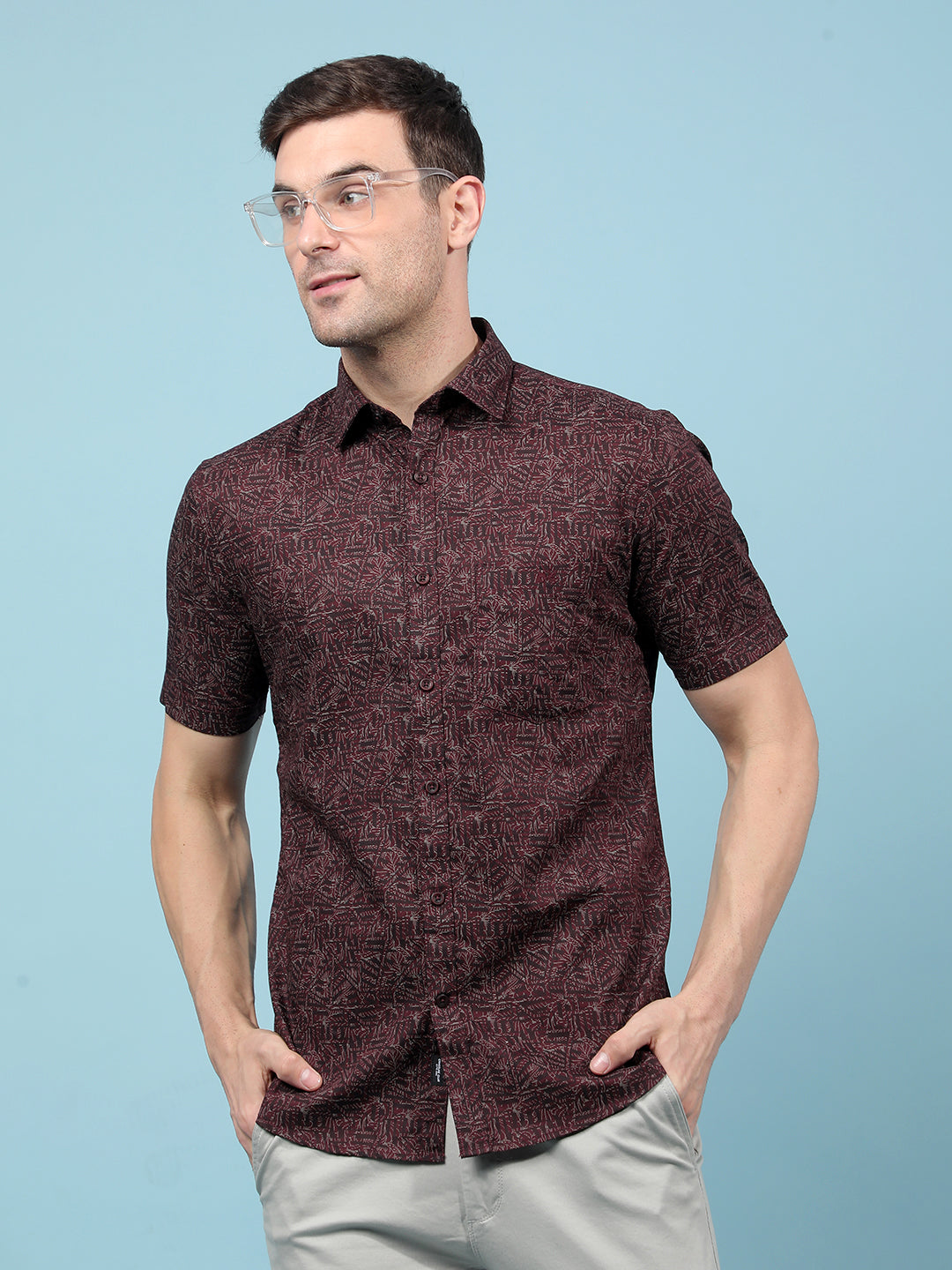 Green Floral Print 100% Cotton Shirt-Men Shirts-Crimsoune Club