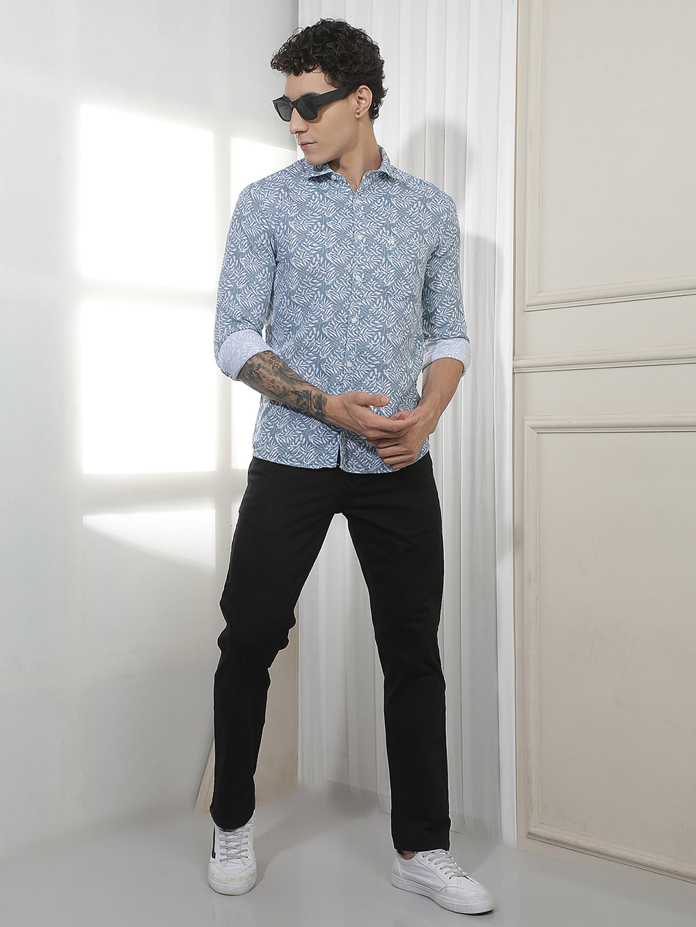 Blue Botanical Print 100% Cotton Shirt