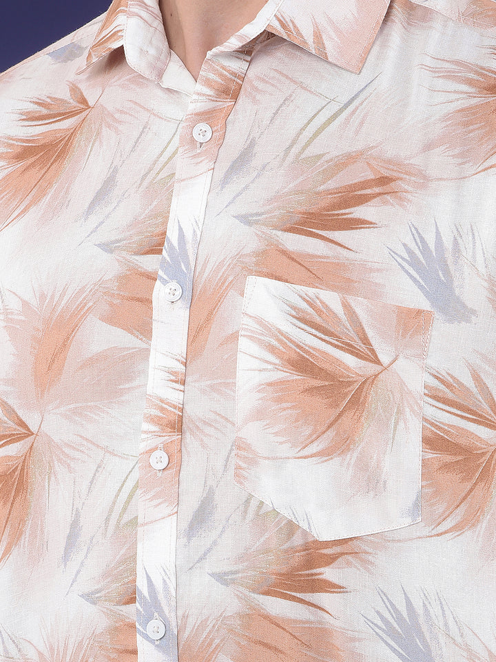 Beige Floral Print Linen Shirt