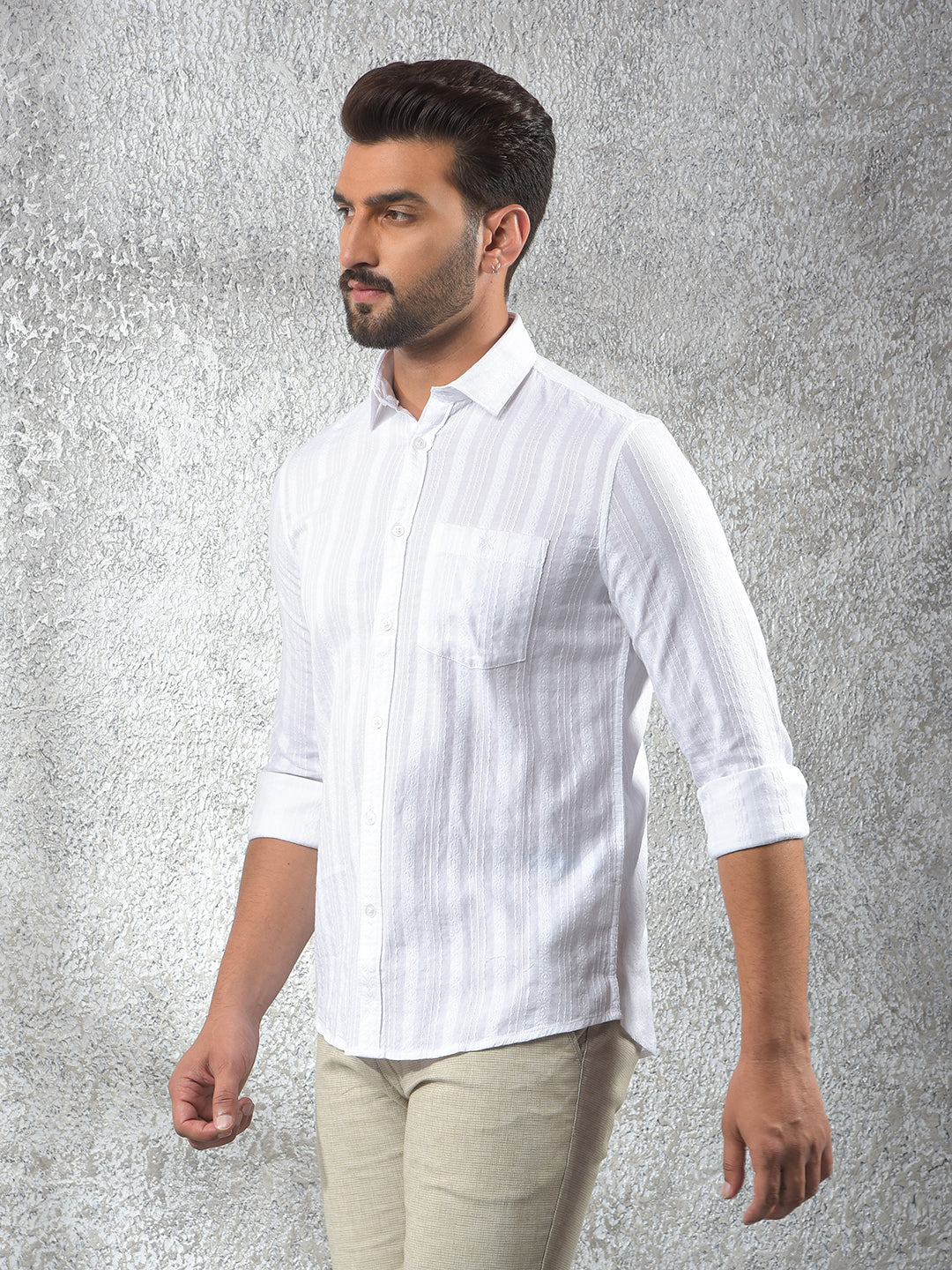 White Vertical Stripes 100% Cotton Shirt