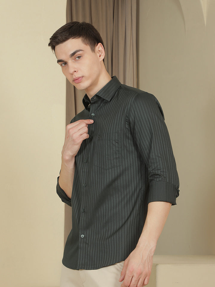 100% Cotton Green Horizontal Stripes Shirt