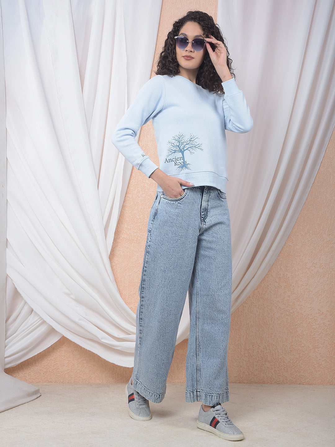 Blue Printed Cotton-Blend Sweatshirt