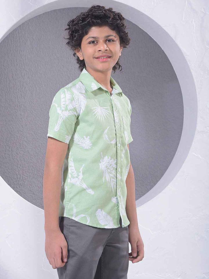 Green Floral Print 100% Cotton Shirt