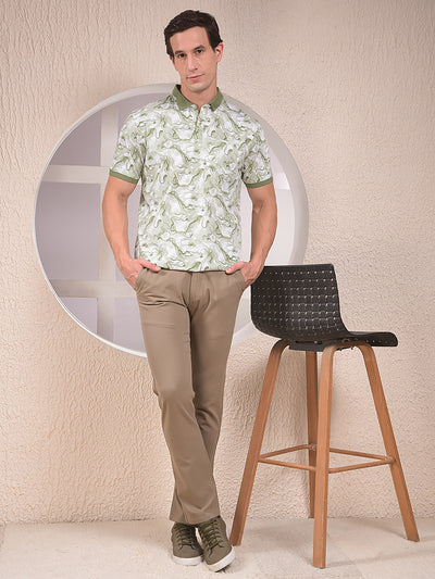Stone Khaki Textured Fit Trousers