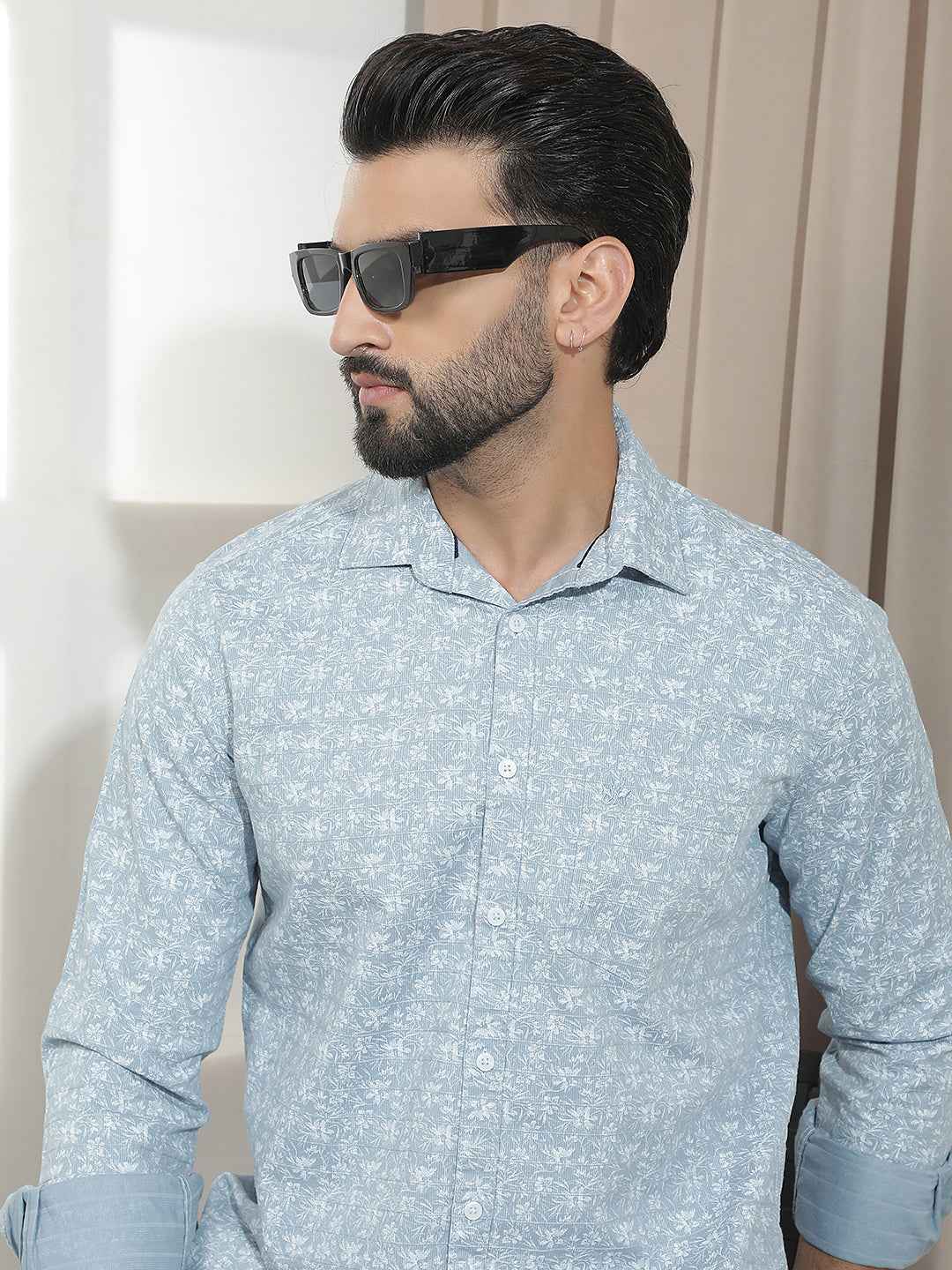 Sky Blue Floral Print Shirt