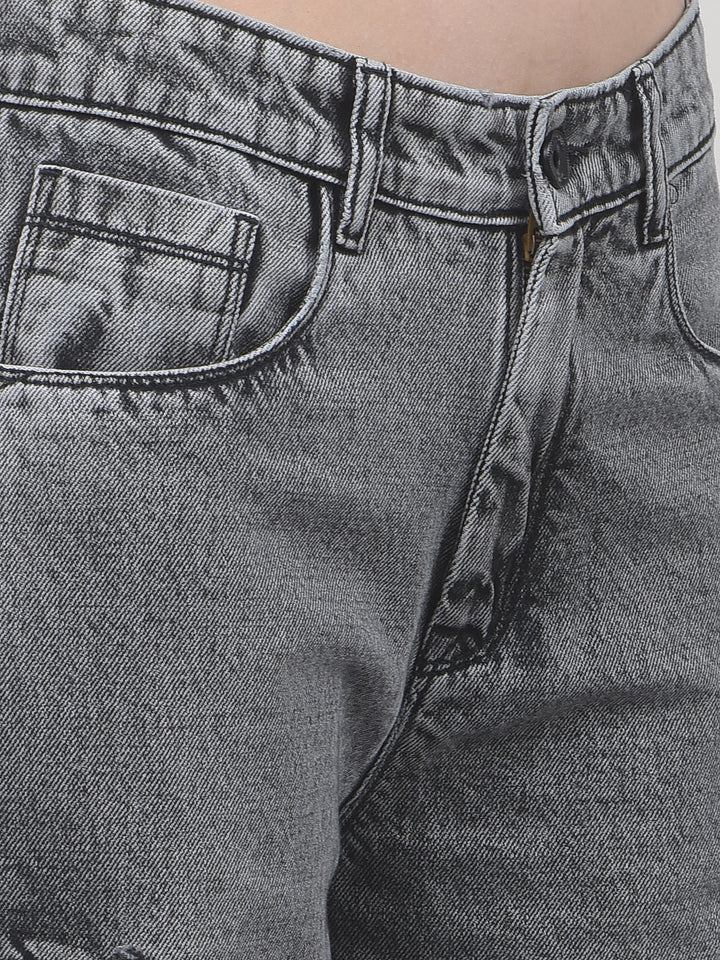 Ash Grey 100% Cotton Wide-Leg Cargo Jeans