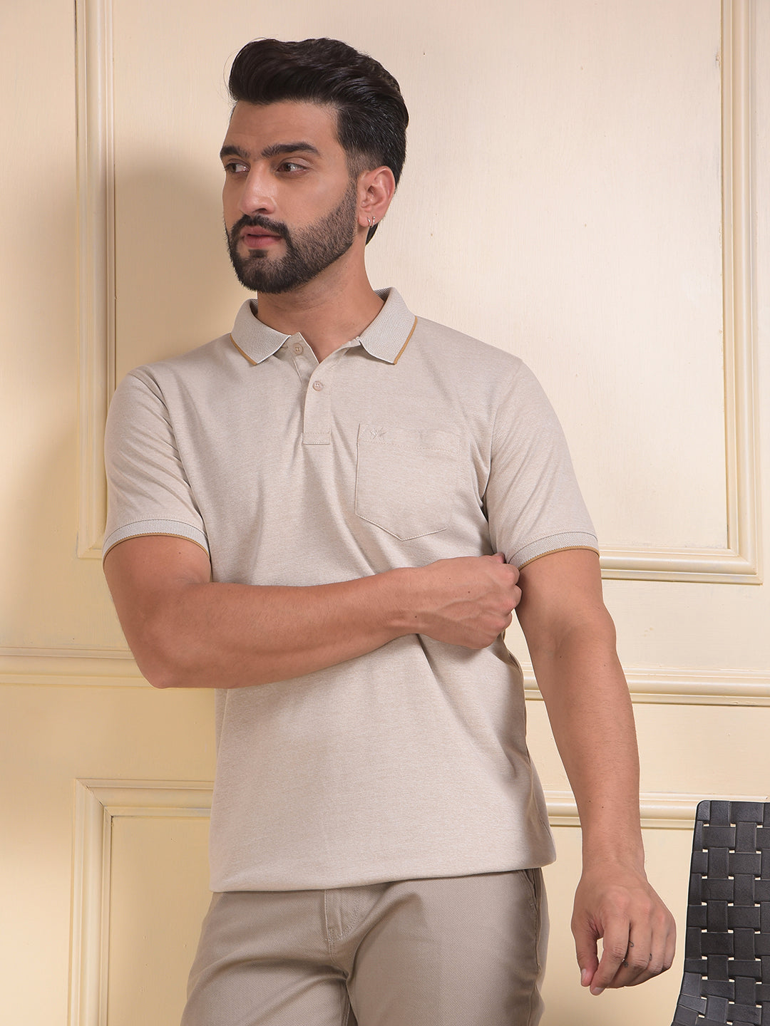 Beige Polo Neck T-Shirt