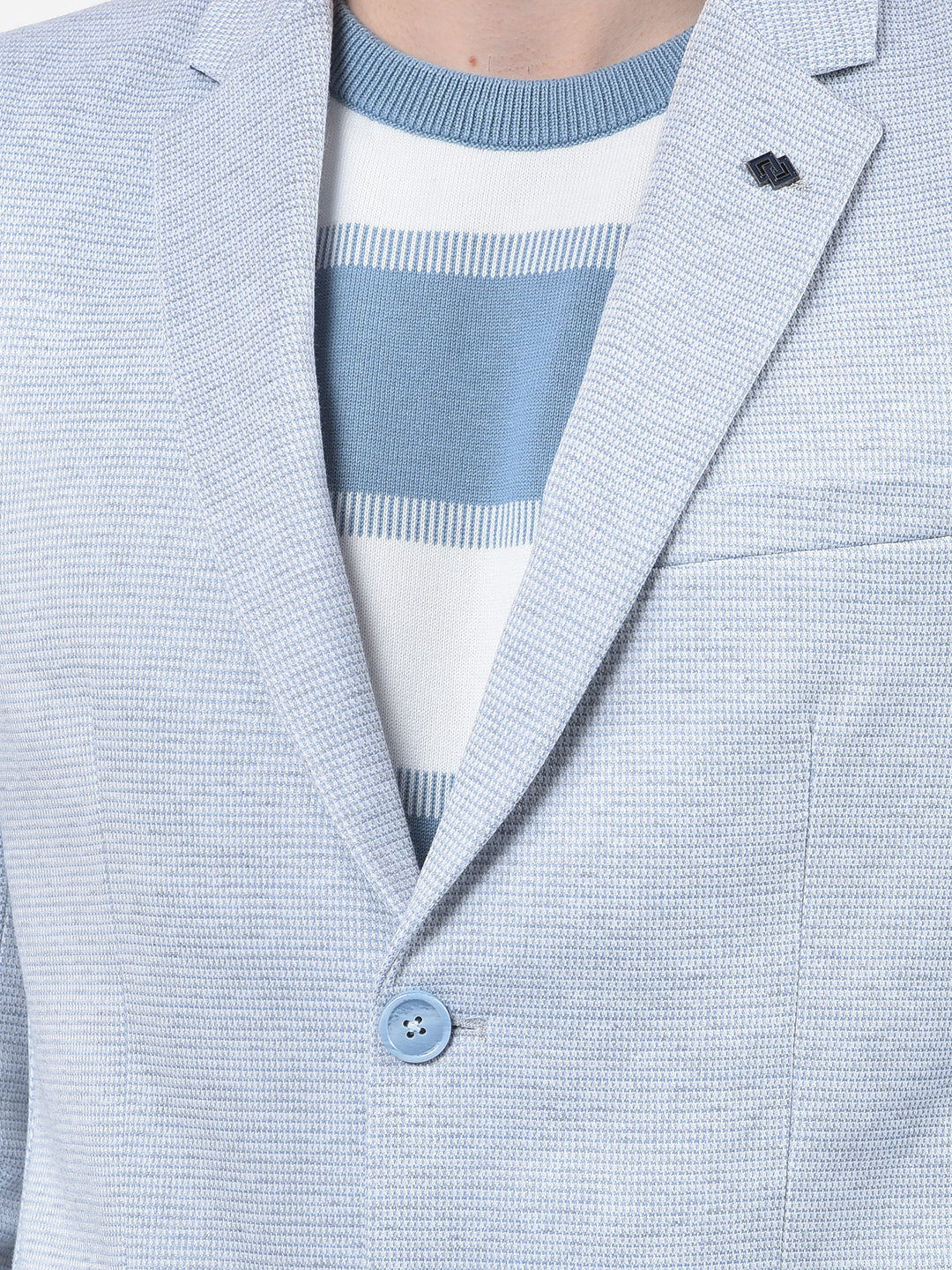 Blue Printed Notched Lapel Corduroy Blazer