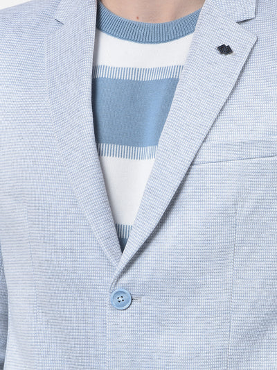 Blue Printed Notched Lapel Corduroy Blazer