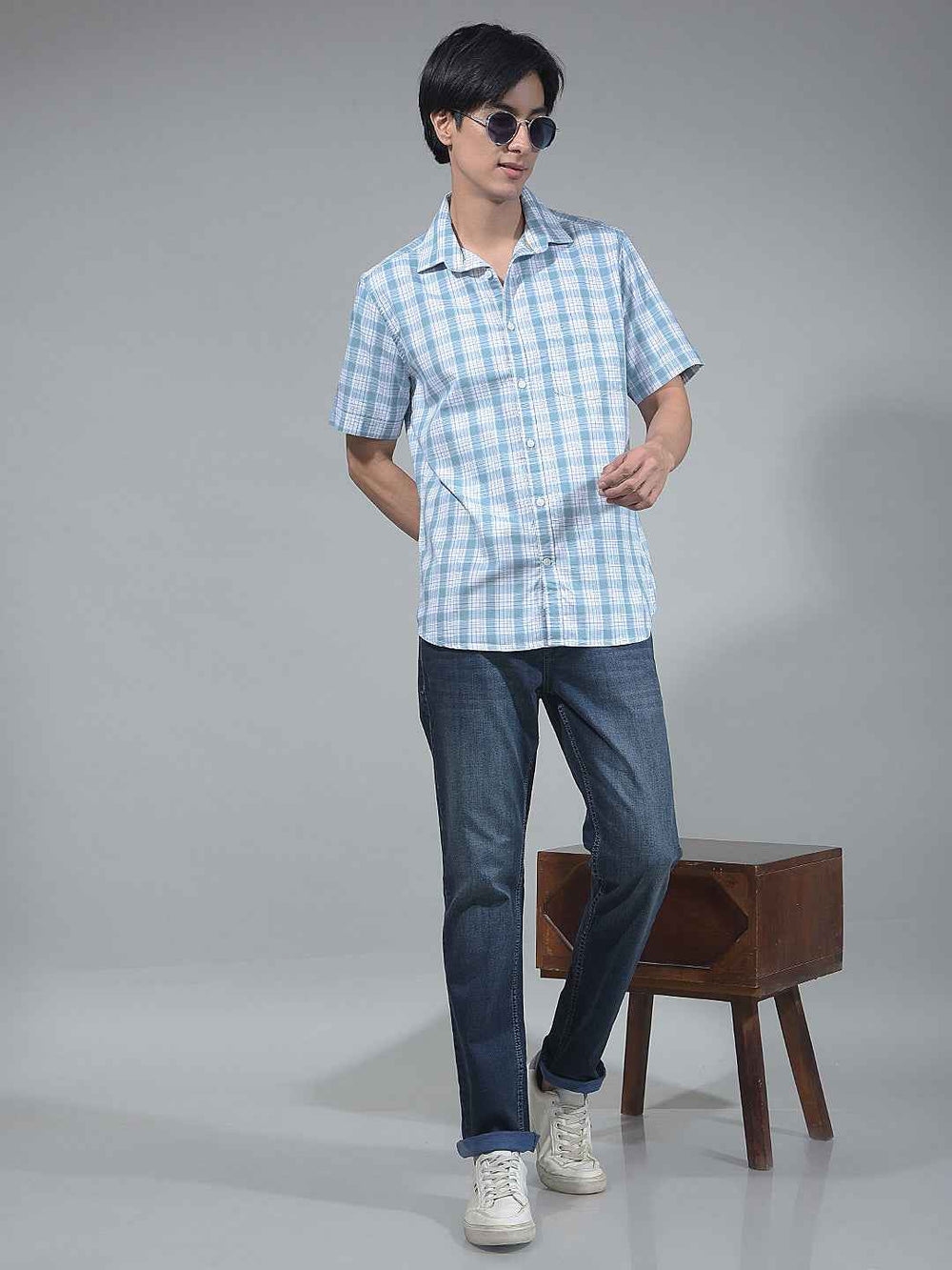Blue Checked 100% Cotton Shirt