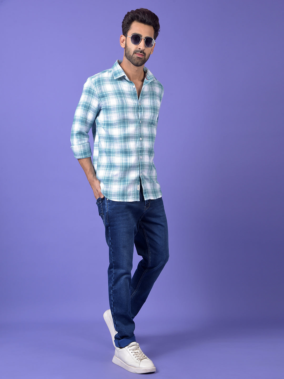 Blue Checked 100% Cotton Shirt