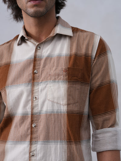 Brown Checked 100% Cotton Corduroy Shirt