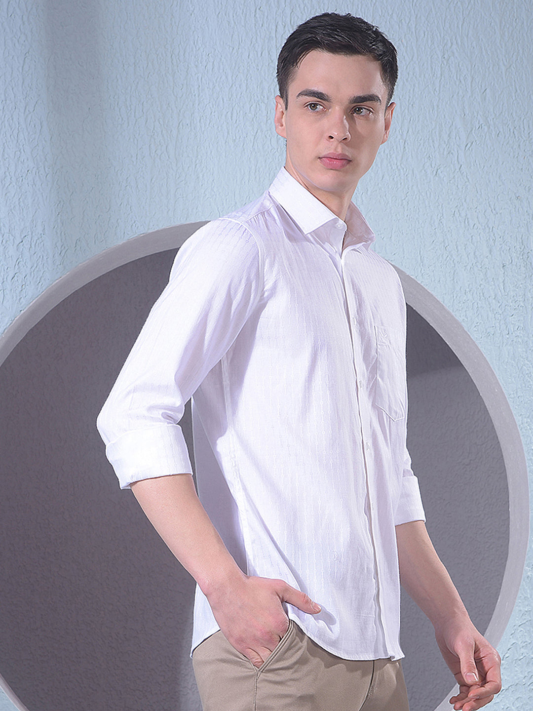 Elegant White Jacquard Shirt