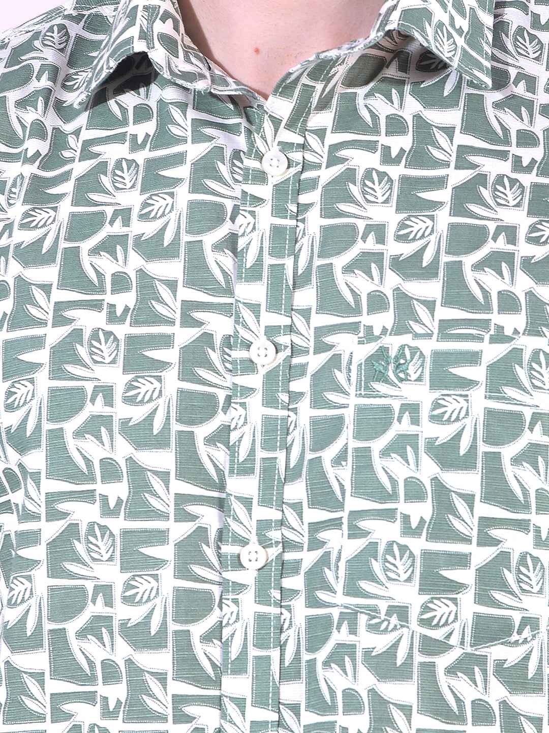 Green Linen Floral Print Shirt