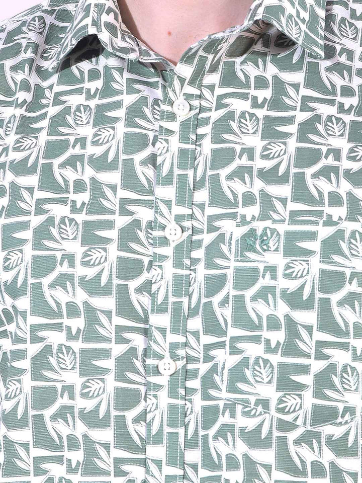 Green Linen Floral Print Shirt