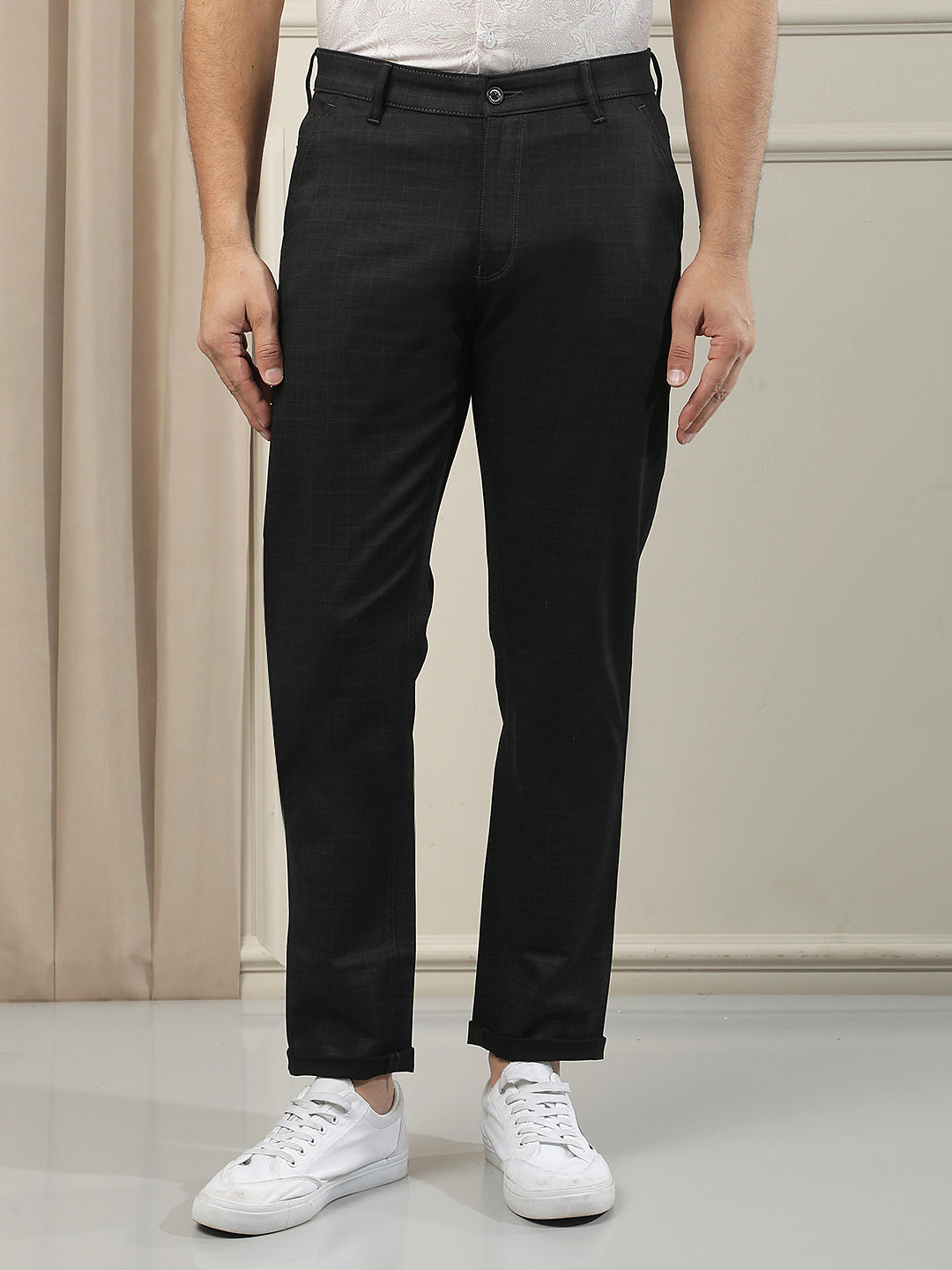 Classic Black Checked Casual Trousers