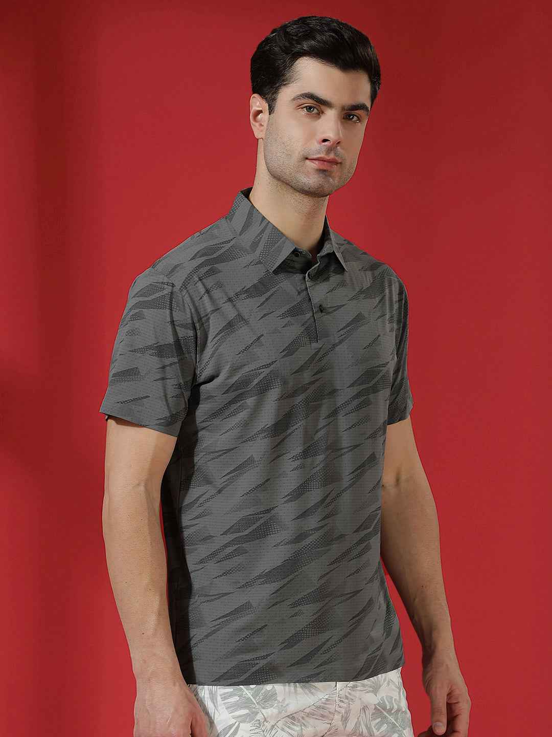 Charcoal Camouflage Print Polo T-Shirt