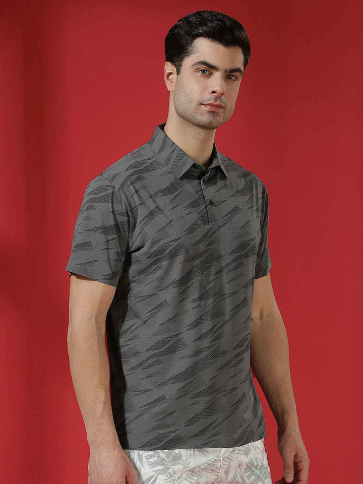 Charcoal Camouflage Print Polo T-Shirt