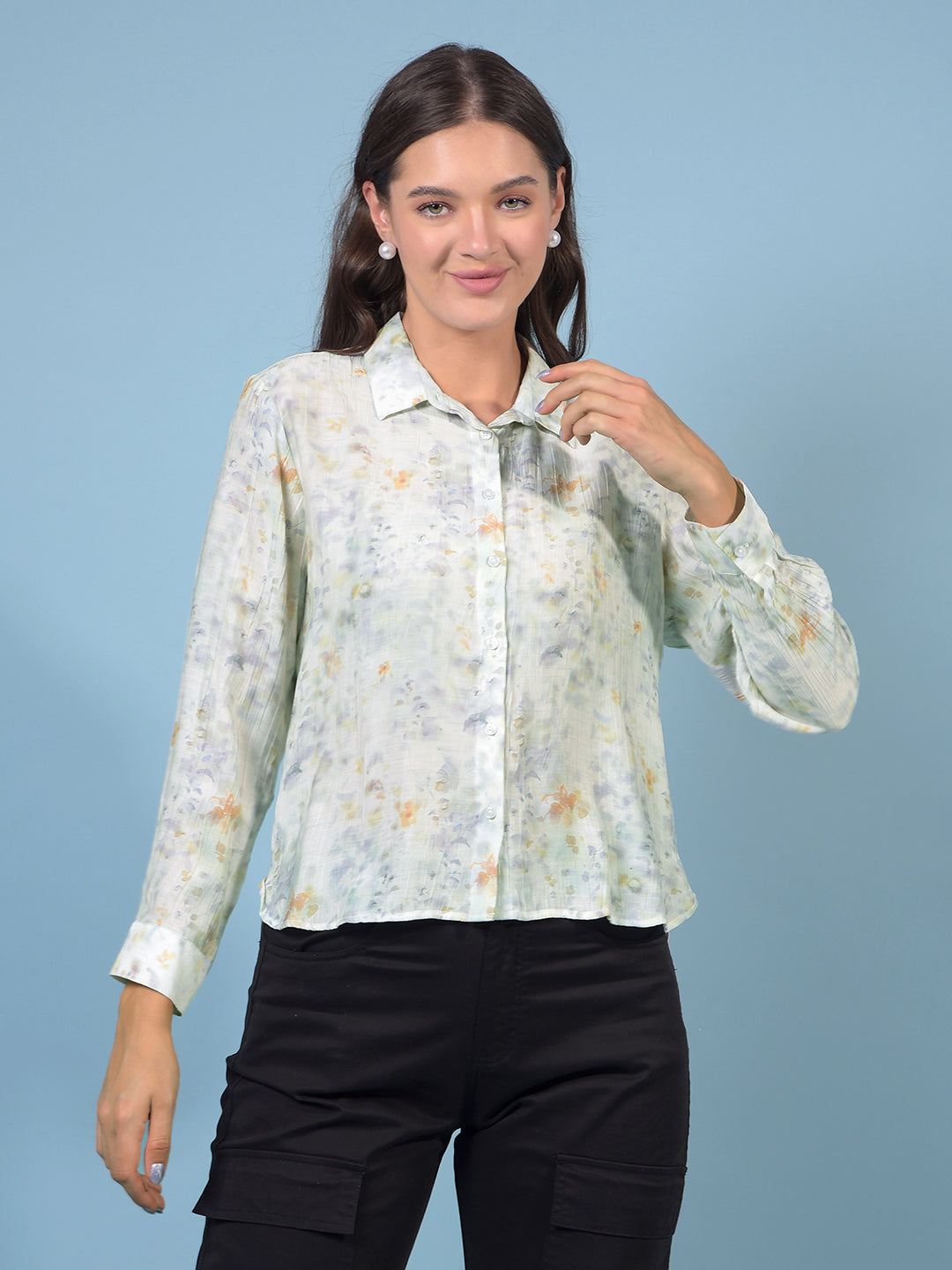 Purple Floral Print Shirt-Women Shirts-Crimsoune Club