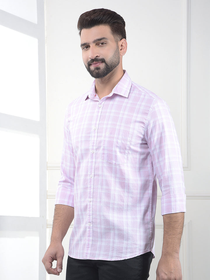 Casual Edit Pink Checked 100% Cotton Shirt