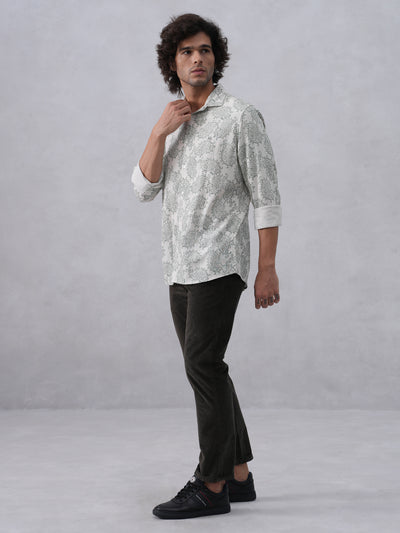 Green Printed Linen Shirt