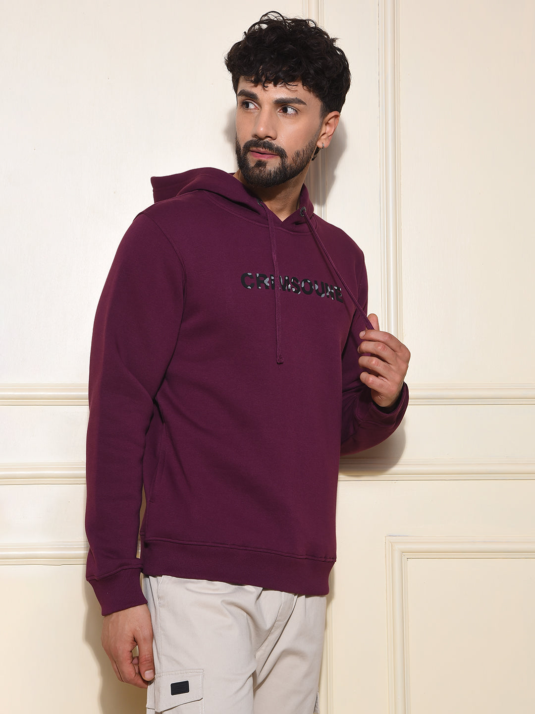 Wine Typographic Print Hooded Neck Sweatshirt