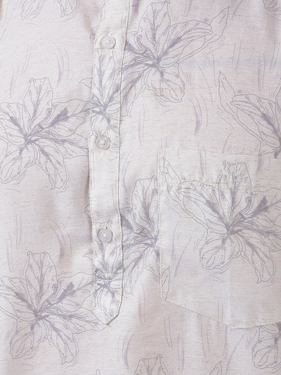 Green Floral Print Linen Kurta