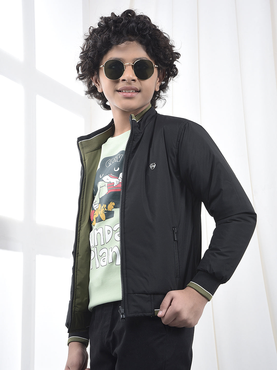Black & Olive Green Reversible Padded Bomber Jacket
